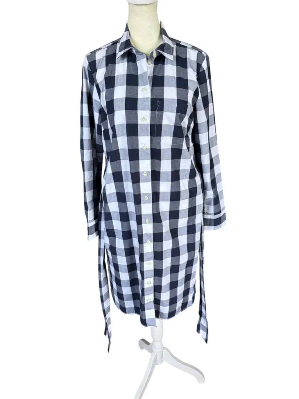 J. Crew blue and white buffalo check long sleeve collared button down dress 4